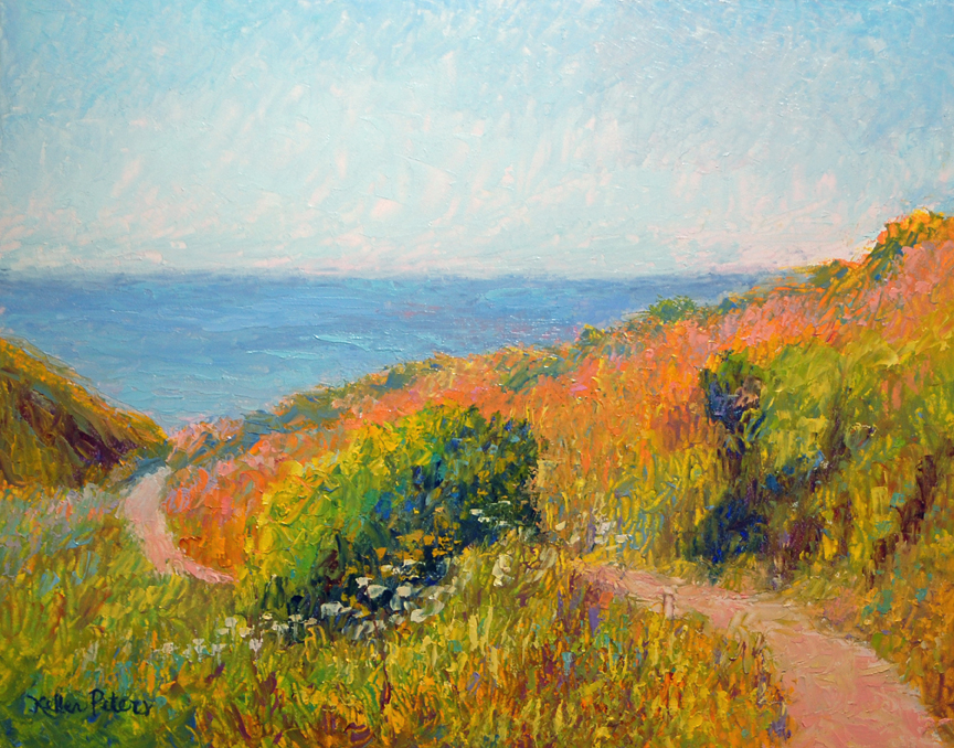 Beach path, Tomales Bay, knife painting, impressionist painting, oil painting, Northern California, contemporary landscape painting,  landscape oil painting