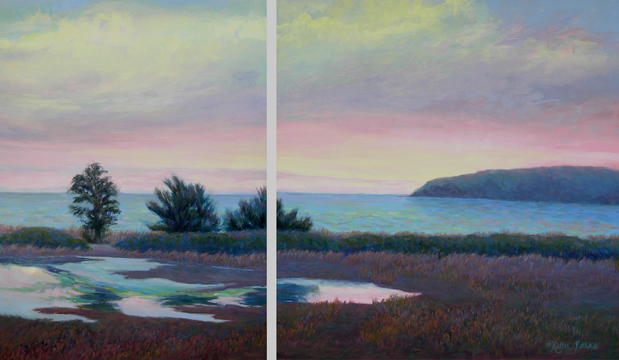 Bodega Head oil painting, sunset, impressionist landscape, California oil painting