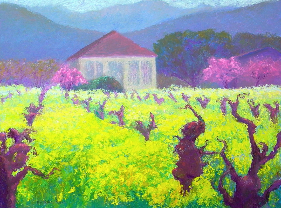 Mustard with Old Vine Zin oil painting, Napa, CA - Oil on panel